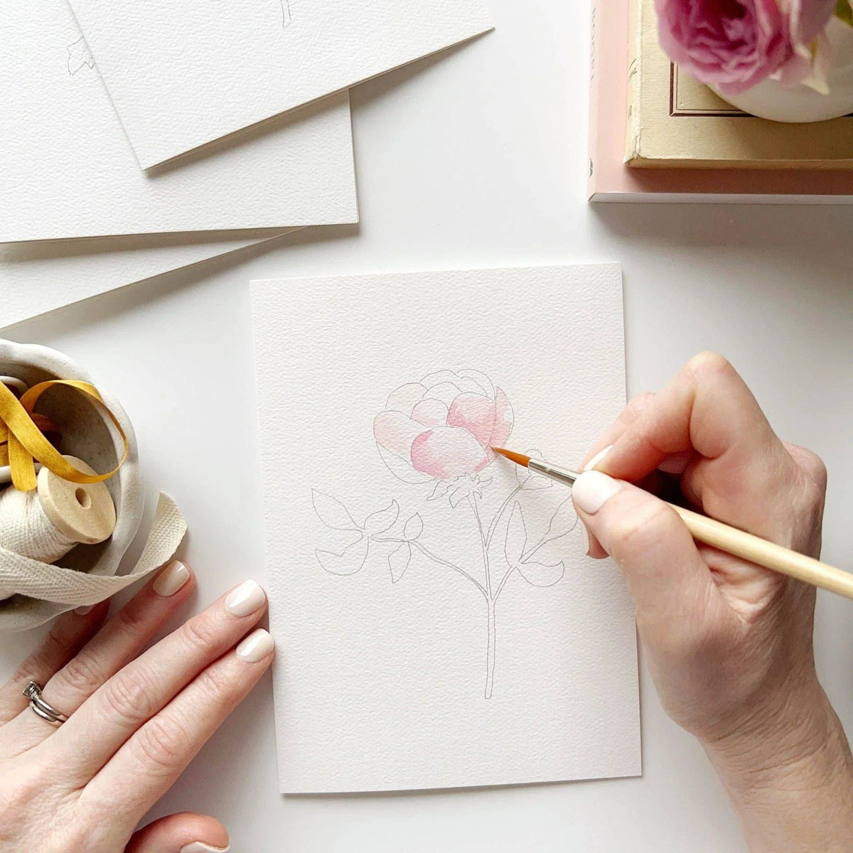 Garden Flowers Paintable Watercolor Notecard Set of 8- Emily Lex Studio
