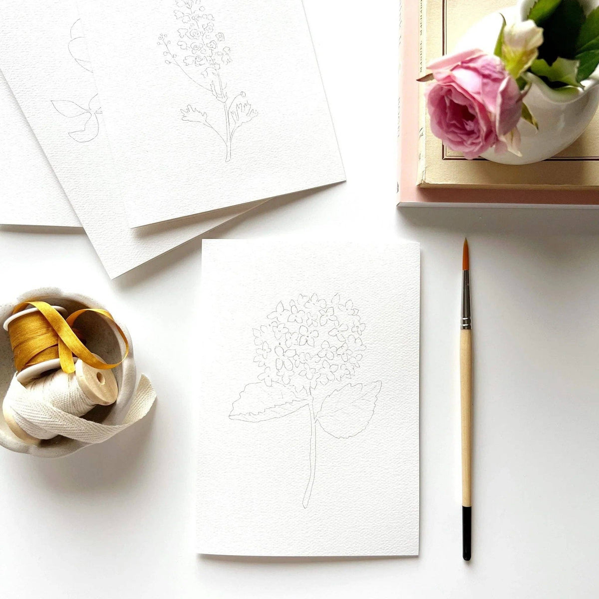 Garden Flowers Paintable Watercolor Notecard Set of 8- Emily Lex Studio