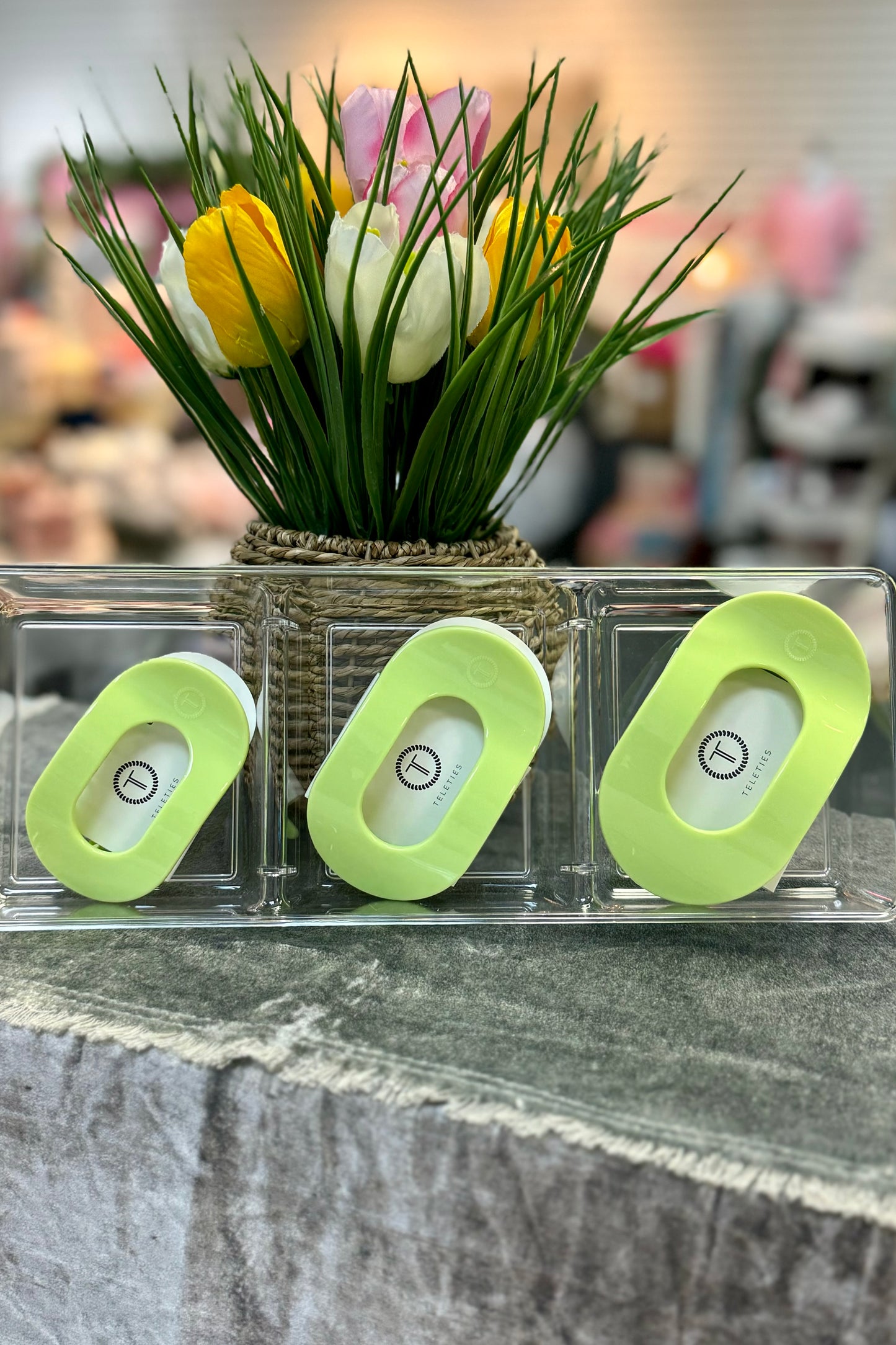 Teleties Flat Round Green Aloe, There! Hair Clip (Choose your size.)