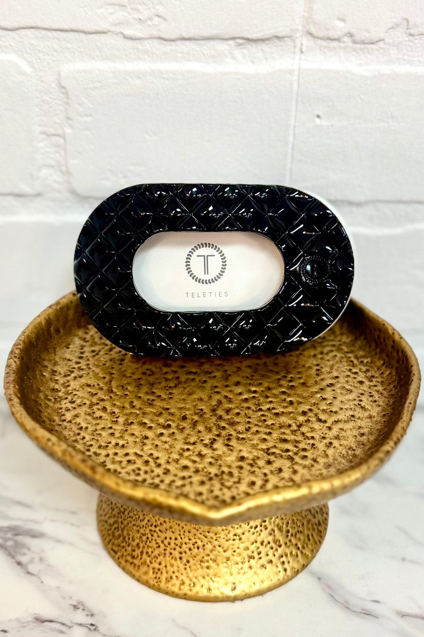 Teleties Black Quilted Round Flat Hair Clip (Choose your size)