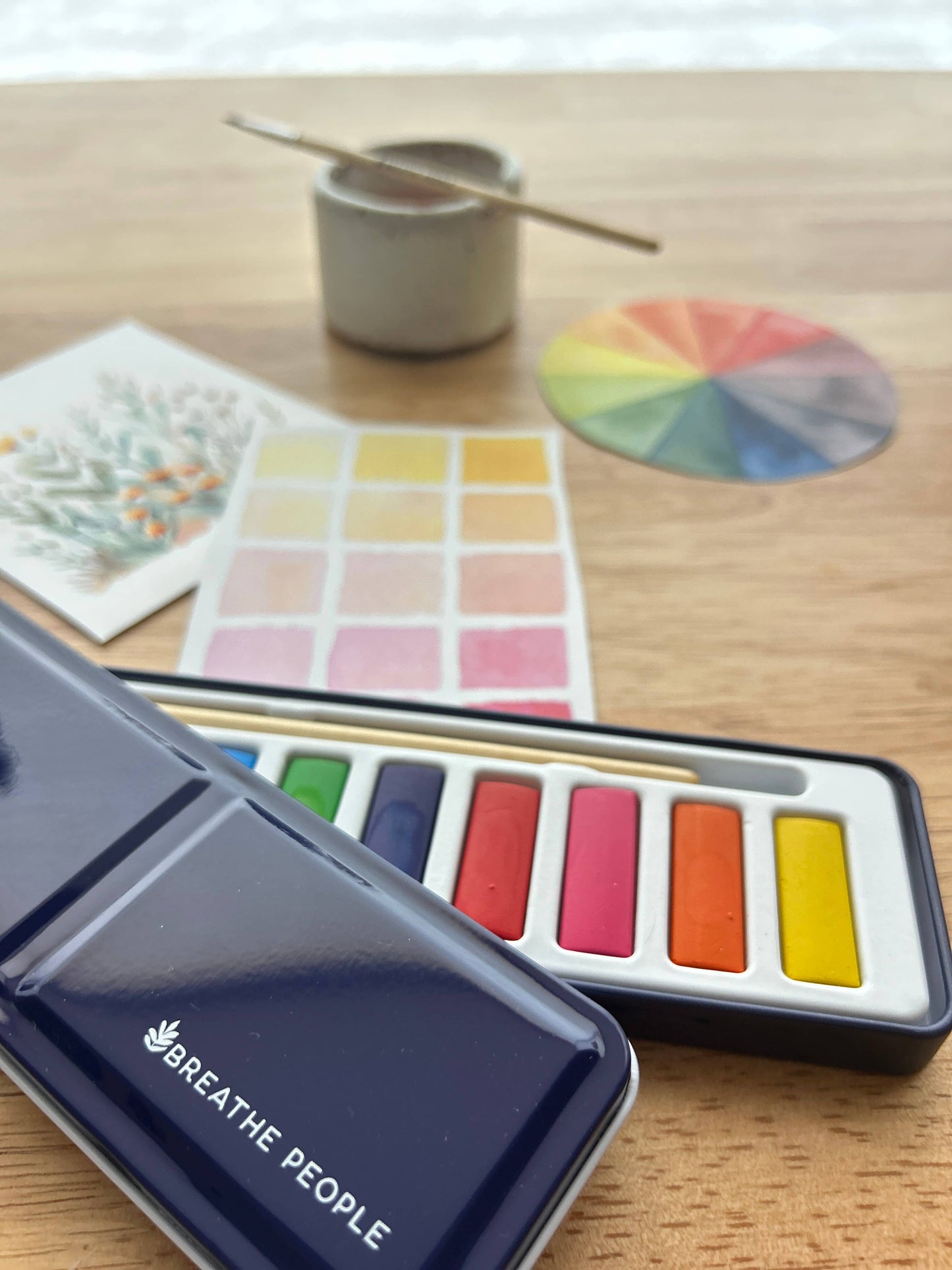 Breathe People Watercolor Set- 12 Artist Grade Color Tin + Wood Paintbrush