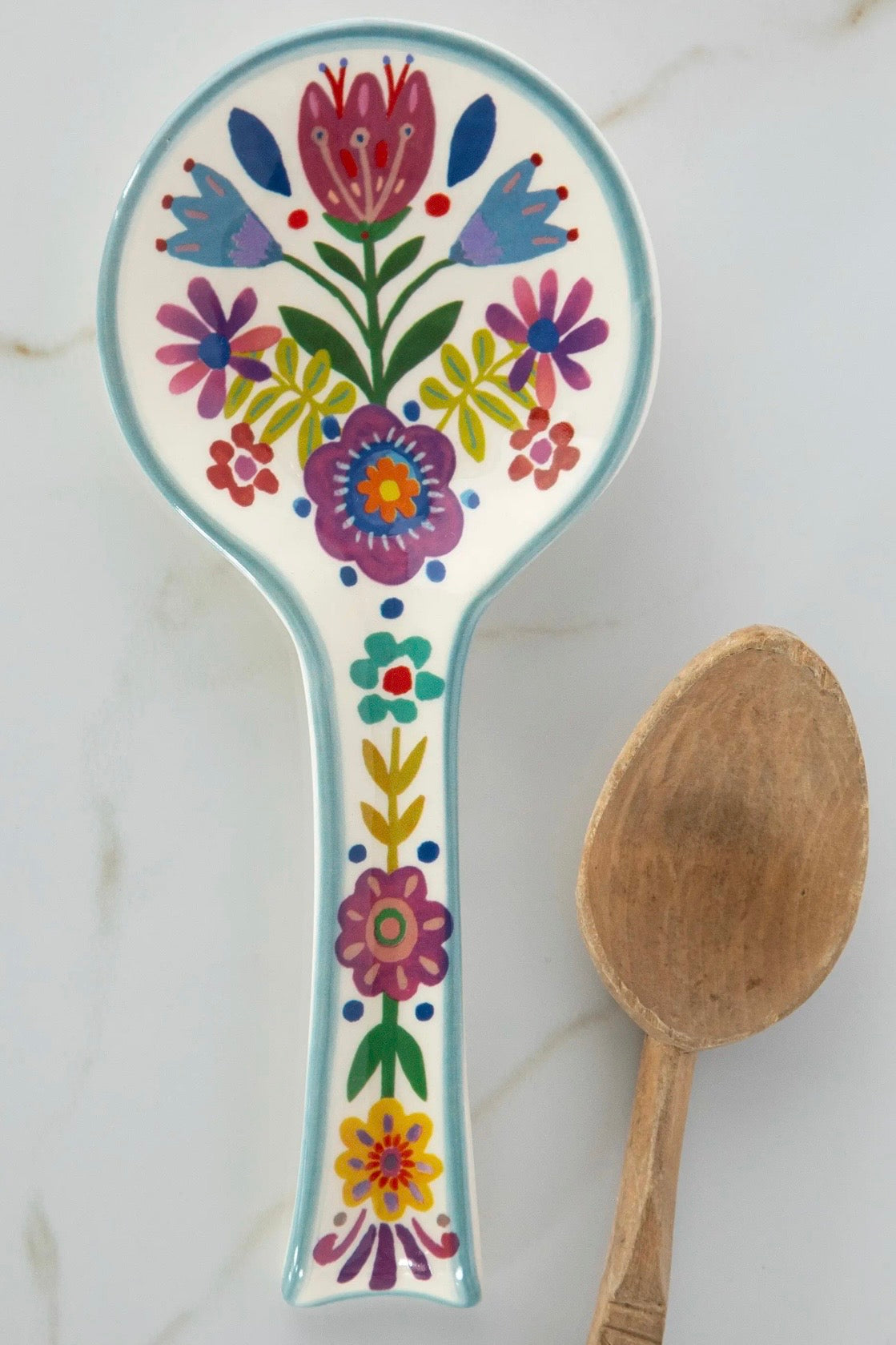 Natural Life Heart Spoon Rest- Cream Folk Flower