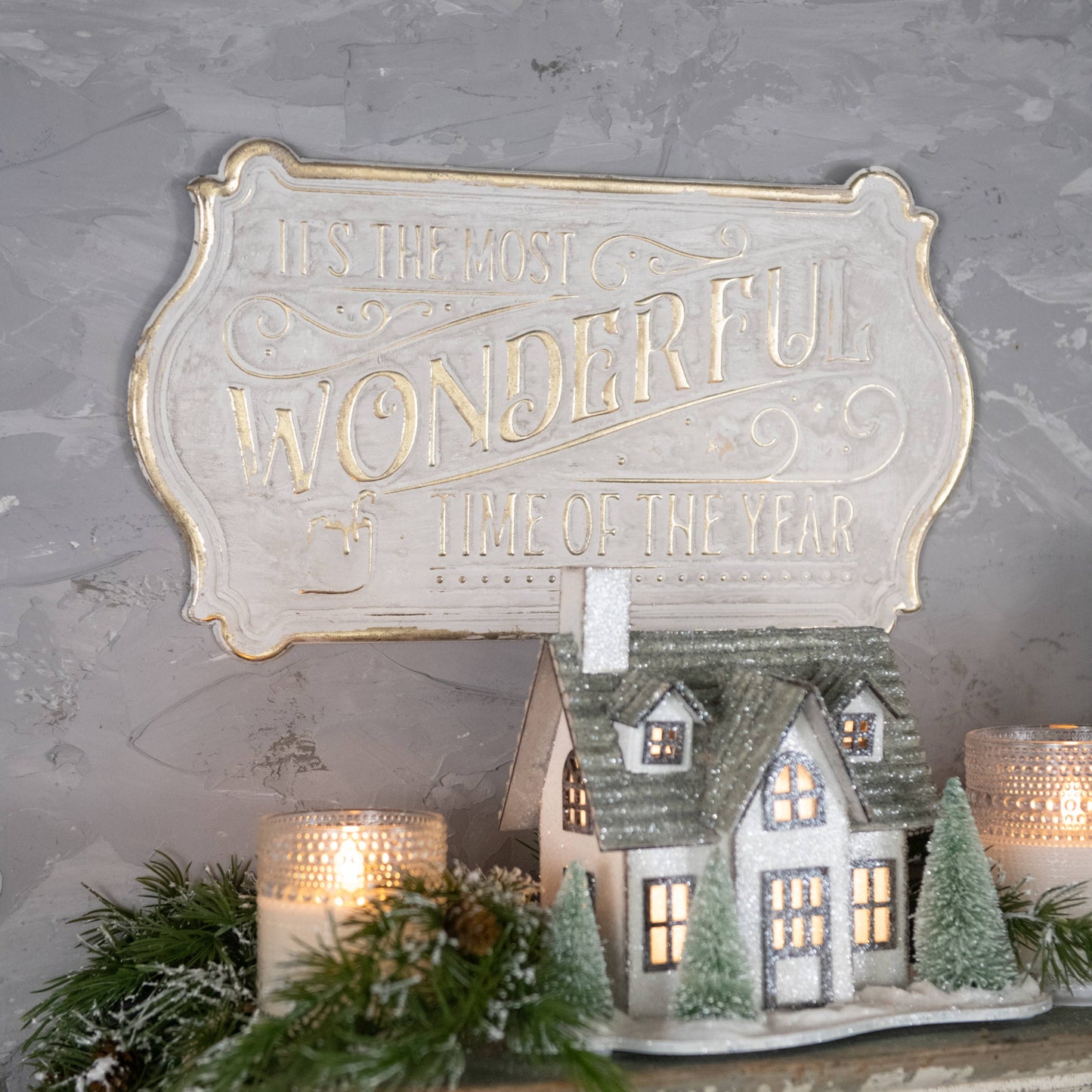 Gold and White Most Wonderful Time of the Year Sign
