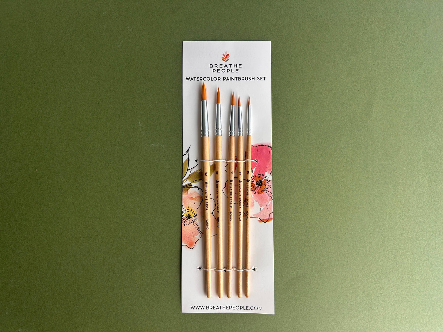 Breathe People 5-Piece Round Watercolor Brush Set: Full Range, Sizes 0-8