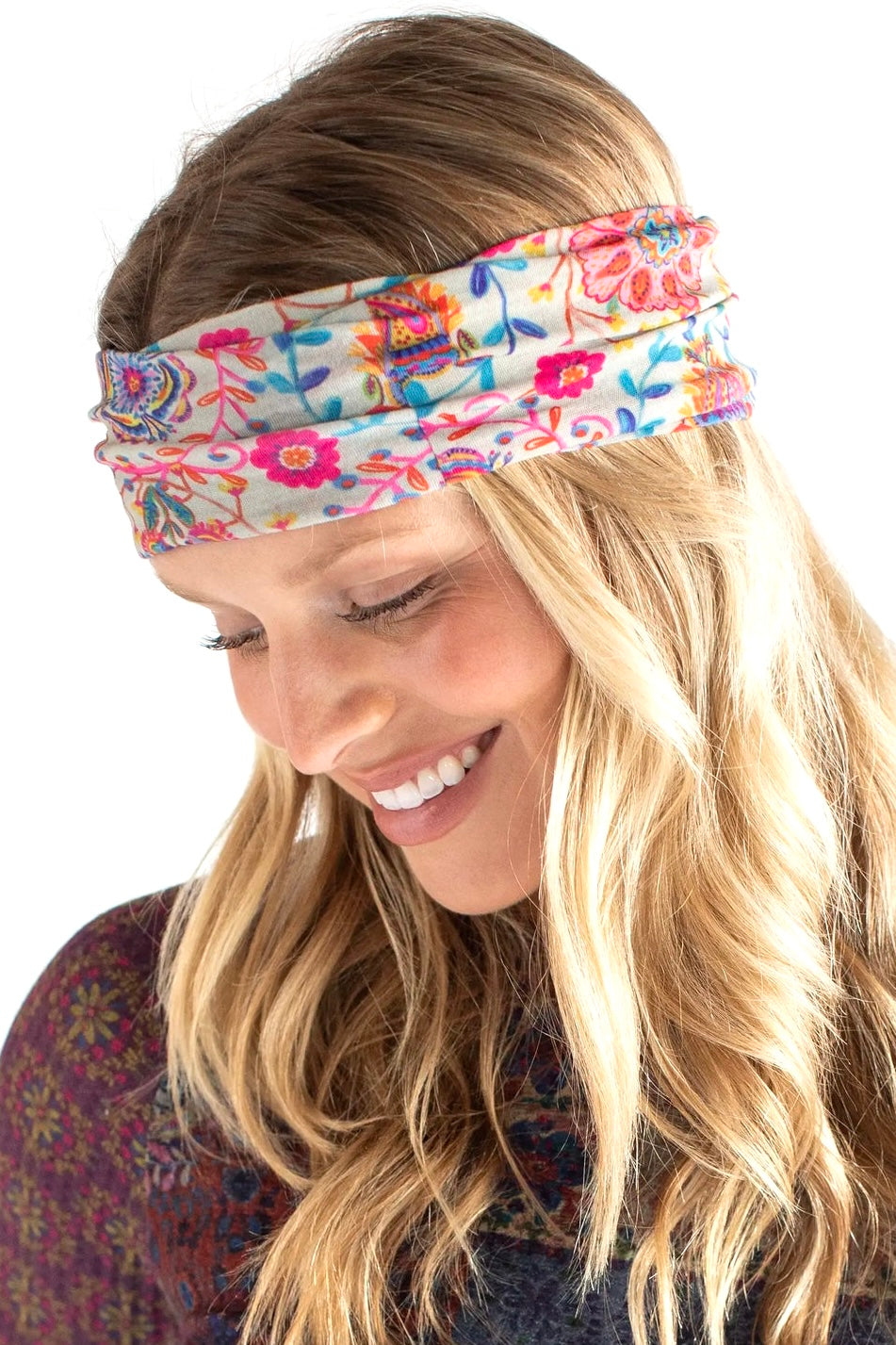 Natural Life Half Boho Bandeau Headband- Pink Folk Floral