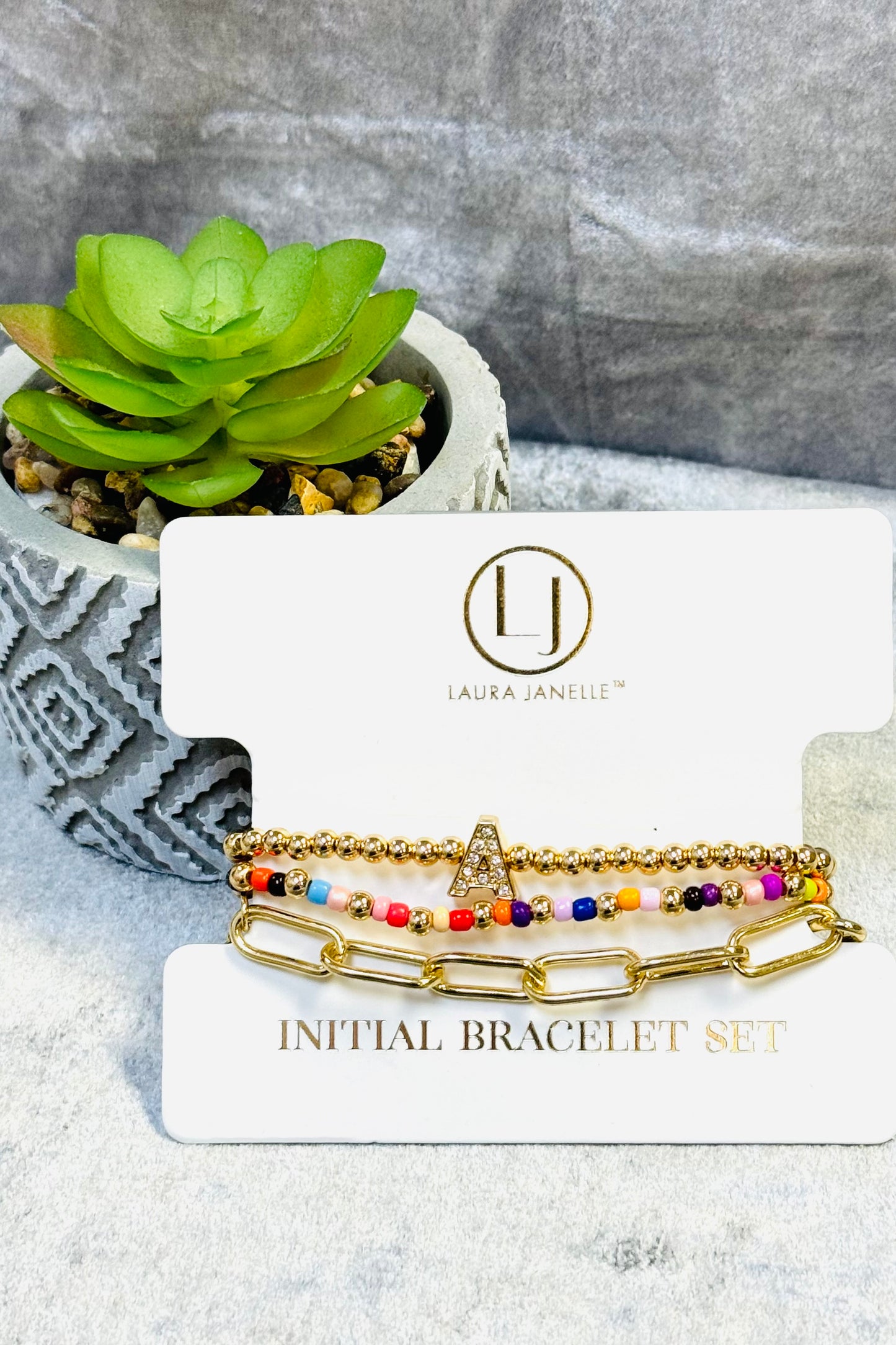 Laura Janelle Initial Bracelet Set in Gold  (Choose your initial.)