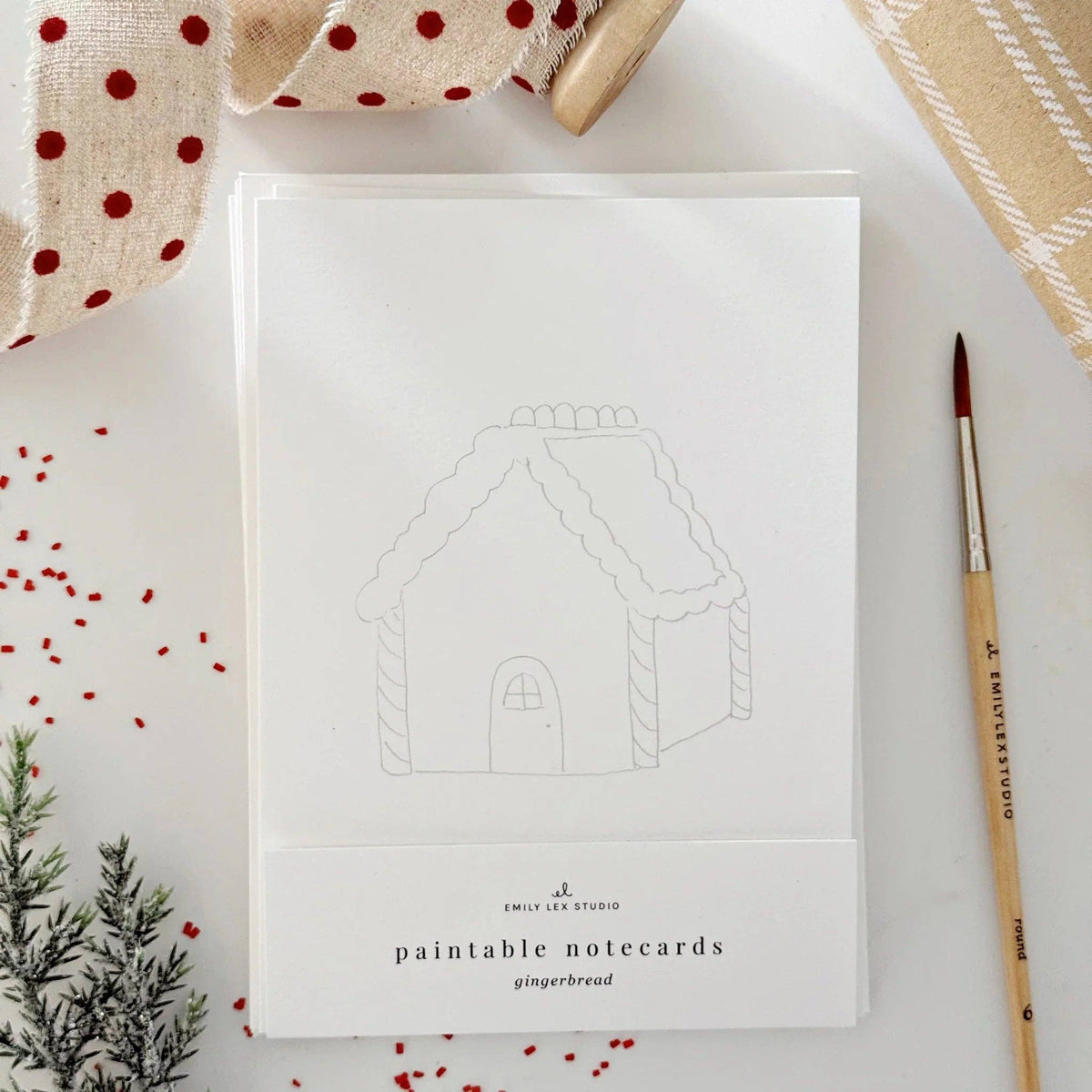 Gingerbread Paintable Watercolor Notecard Set of 8- Emily Lex Studio