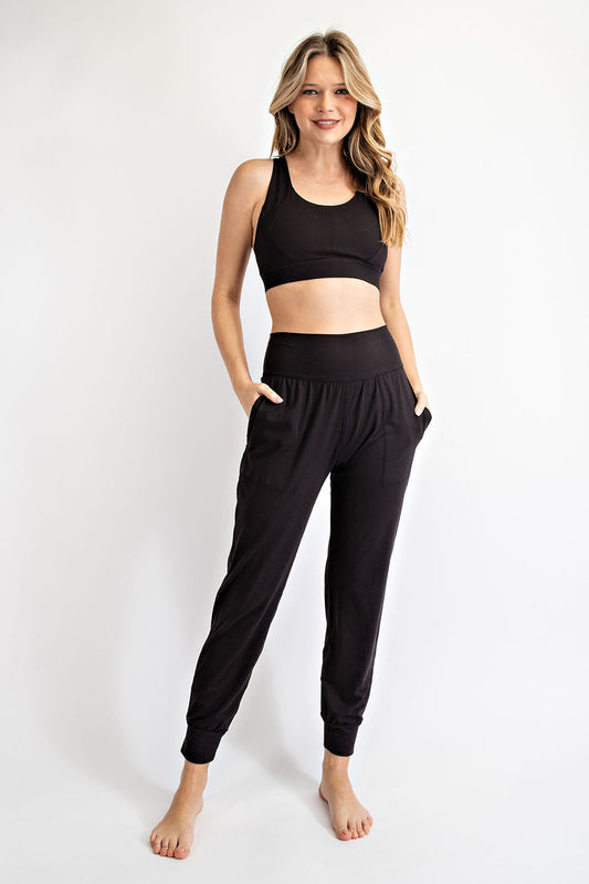 Black Butter Soft High Waist Jogger Pants with Pockets