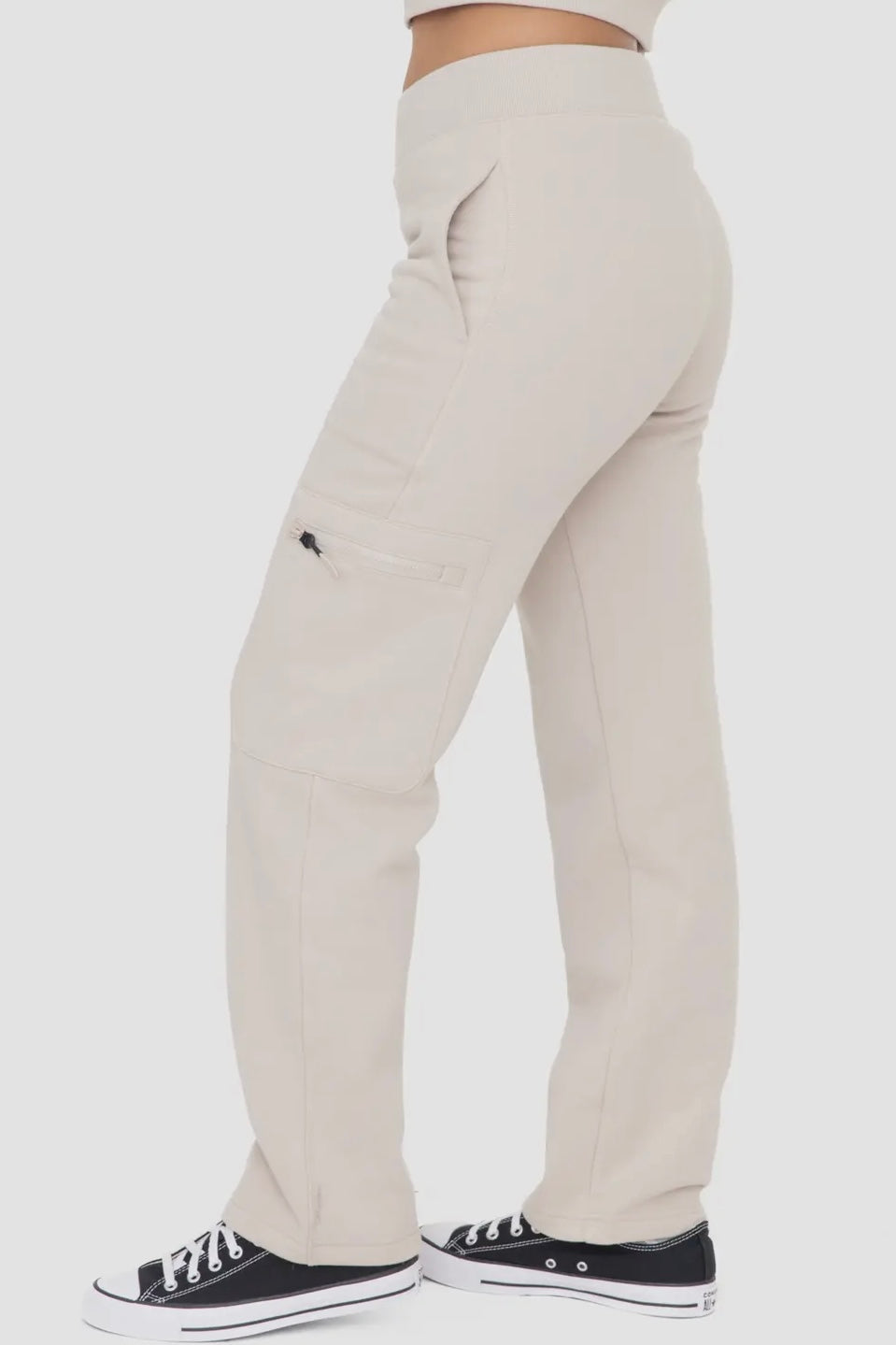 $20 SALE!  Taupe Brushed Fleece High Waist Cargo Pants reg. $42.99