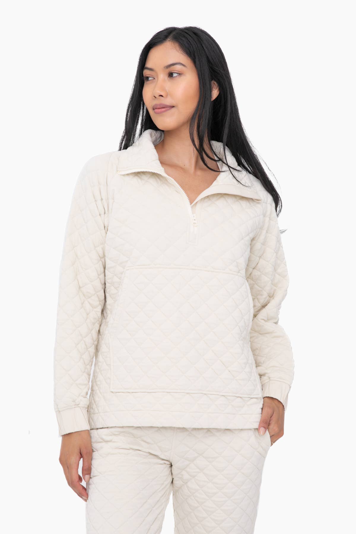 Ivory Cozy Quilted Jersey Pullover