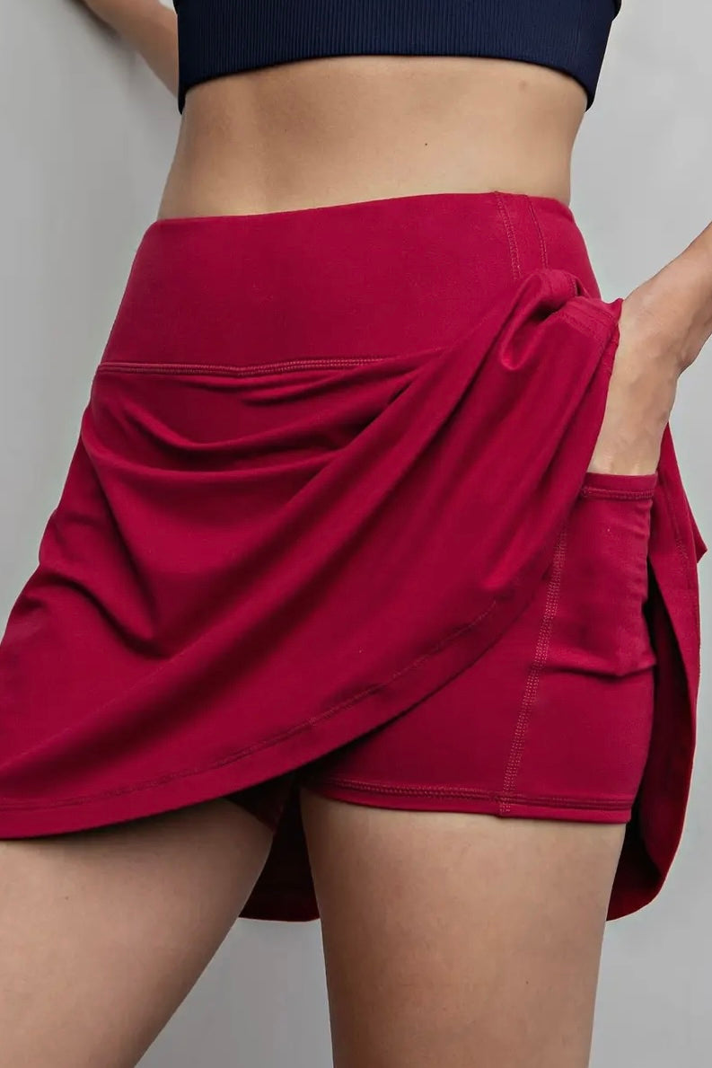 Pomegranate Butter Soft High Waist Skater Skort (Built in Shorts with Pockets)