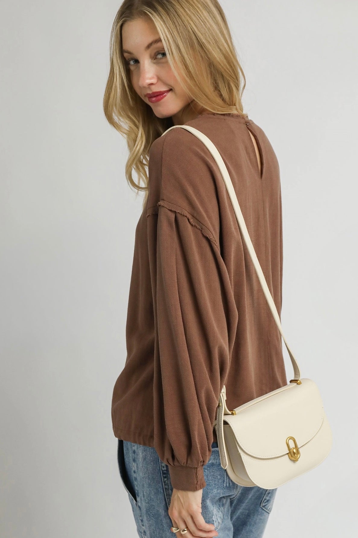 Umgee Mocha Brown Linen Top