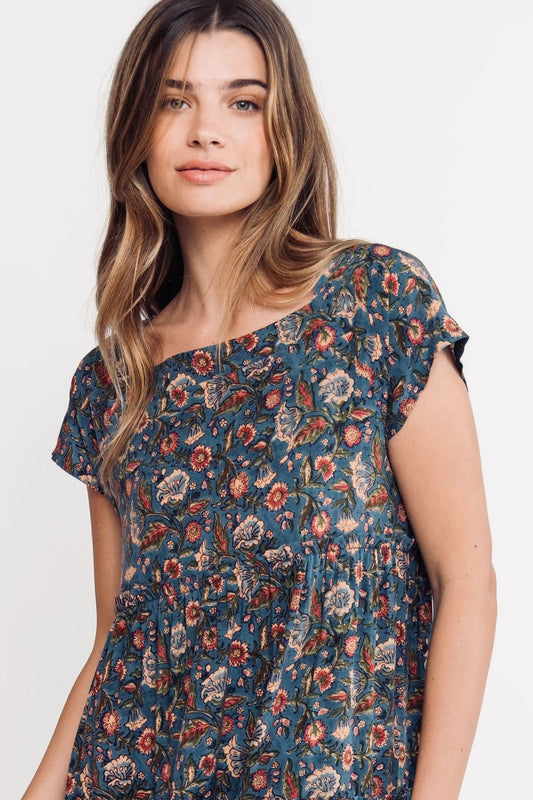 Natural Life Berkley Maxi Dress in Blue Tan Floral