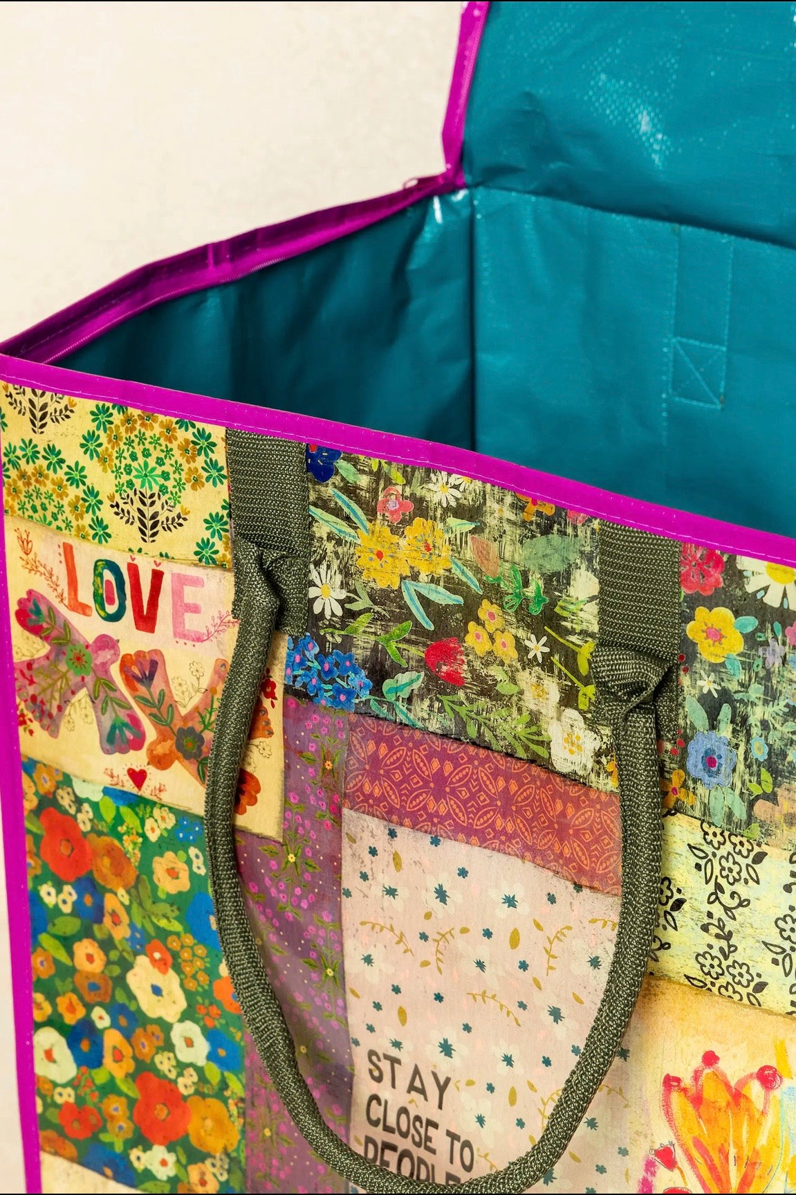 Natural Life XL Rolling Tote Bag - Patchwork Be Happy