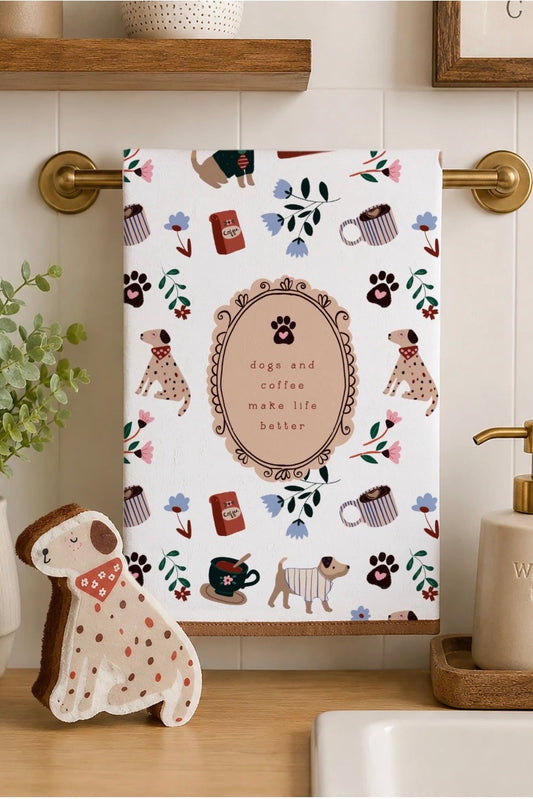 Dogs & Coffee Tea Towel & Sponge Gift Set