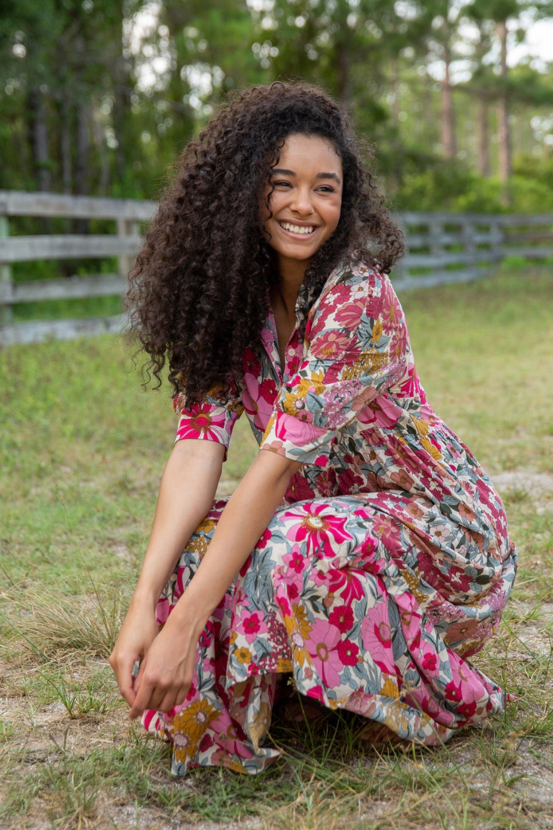 Natural Life Rebecca Midi Dress Pink Vintage Floral