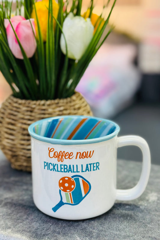 Coffee Now Pickleball Later 18 Ounce Mug