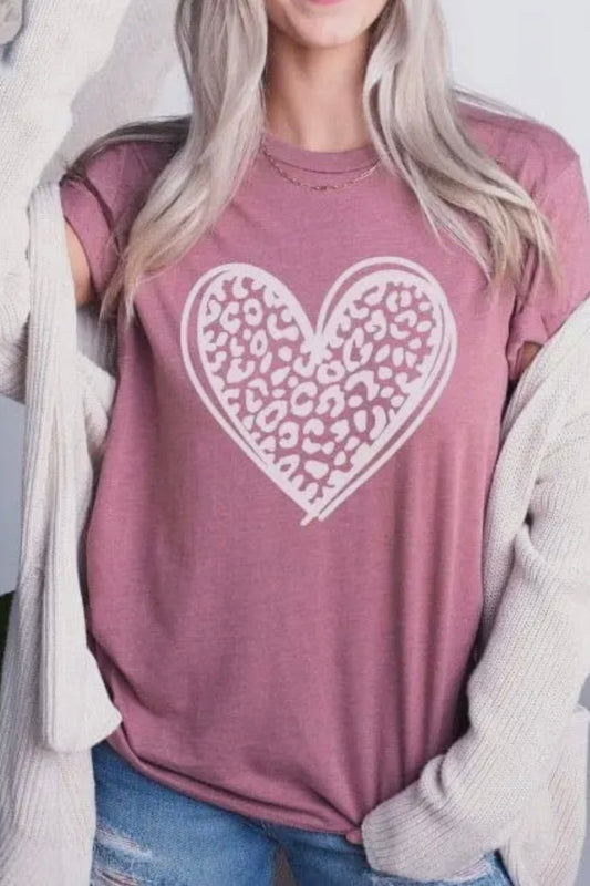 Leopard Heart Mauve Pink Graphic Tee