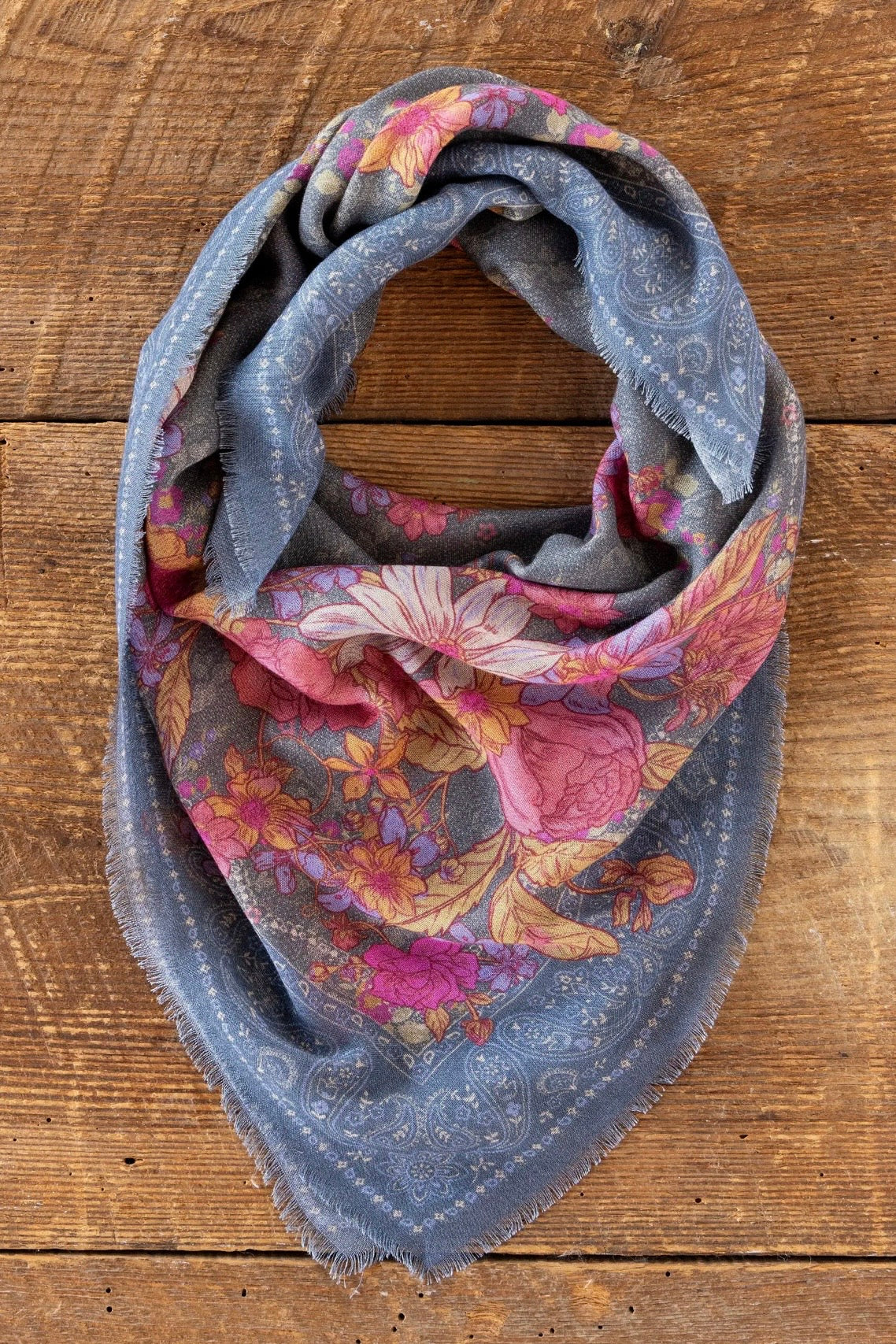 Natural Life Boho Bandana Scarf- English Garden Charcoal