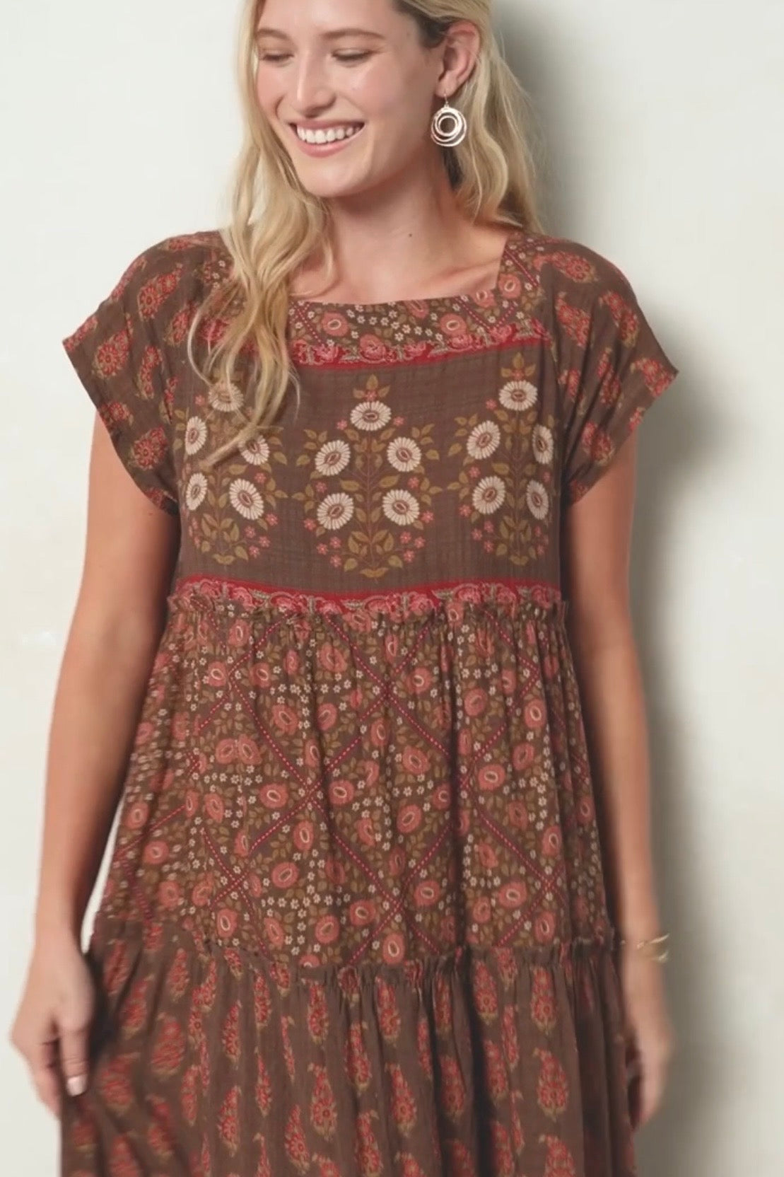 Natural Life Berkley Maxi Dress- Chocolate Wildflower Tiles