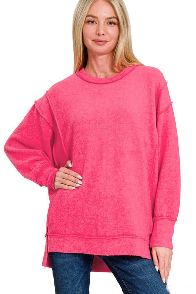 Fuchsia Brushed Melange Ultra Soft Oversized Hacci Sweater