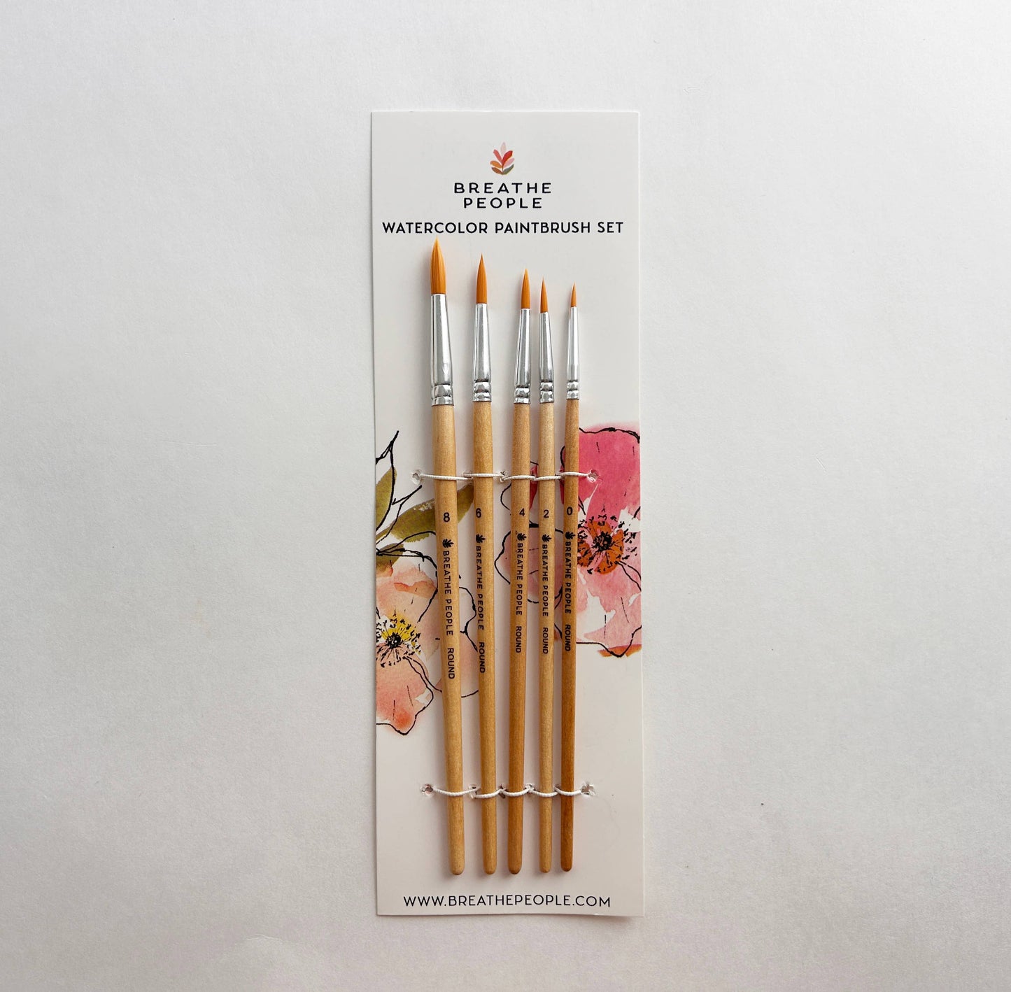 Breathe People 5-Piece Round Watercolor Brush Set: Full Range, Sizes 0-8