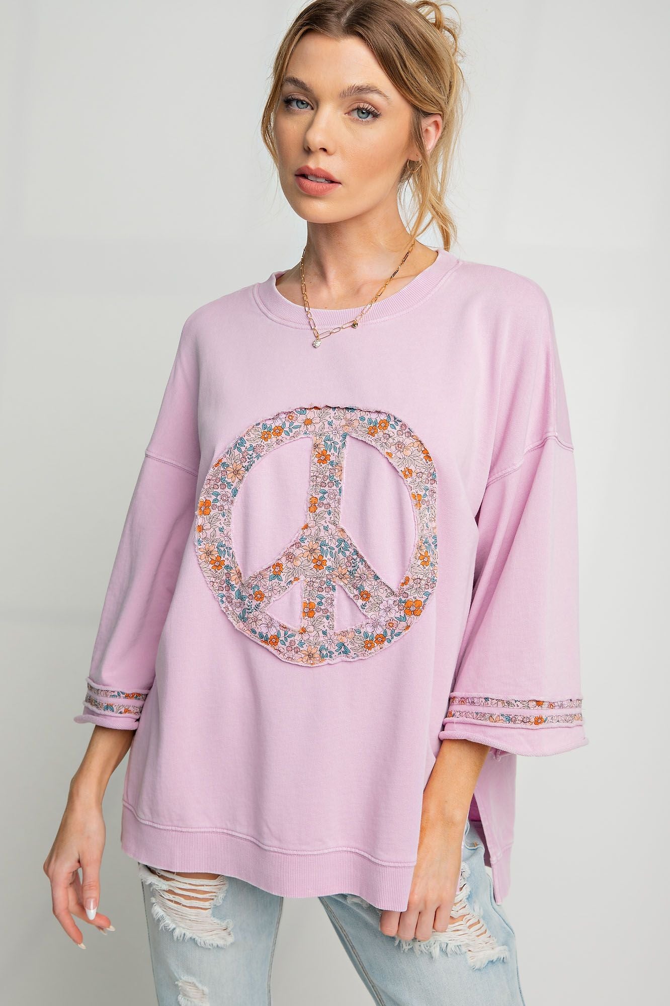 Easel Cotton Candy Pink Peace Sign Patch Applique Top