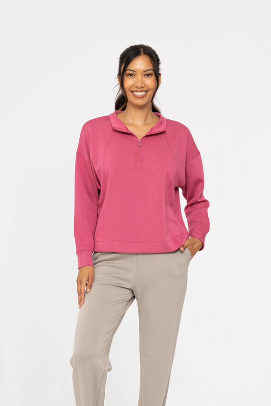 Soft Magenta Elevated Quarter Zip Up Pullover Top