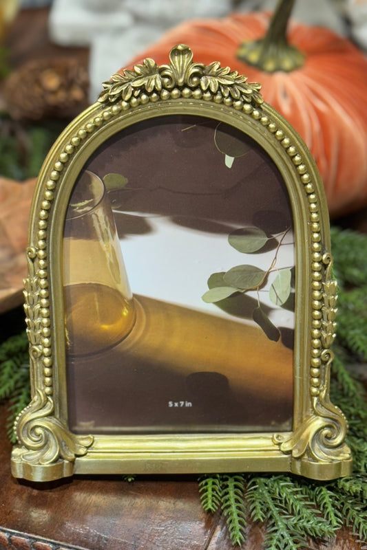 Vatican Homes Gold Resin Ornate Detail Arched Picture Frame 5x7