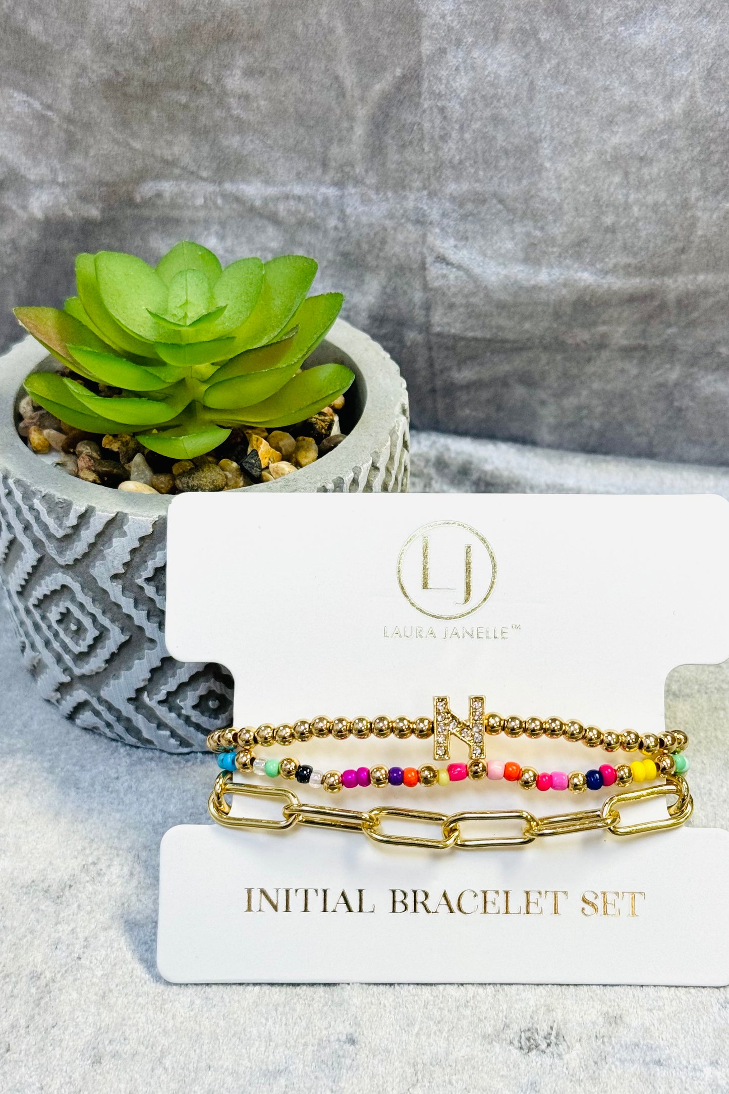 Laura Janelle Initial Bracelet Set in Gold  (Choose your initial.)