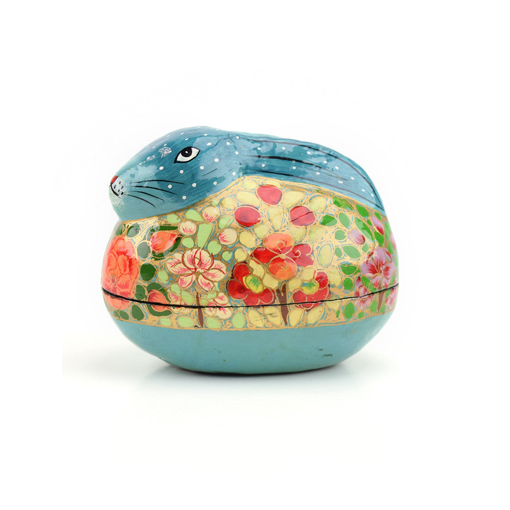 Hand Painted Teal Bunny Box