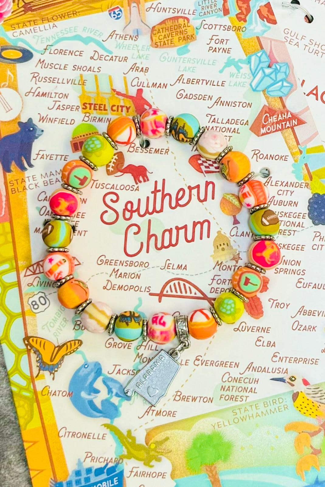 Alabama Clay Beaded Bracelet with State Charm by Jilzarah