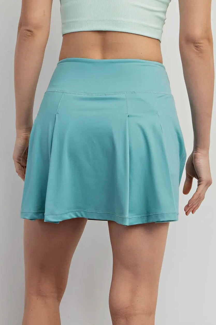 Tidal Wave Blue Butter Soft High Waist Skater Skort (Built in Shorts with Pockets)