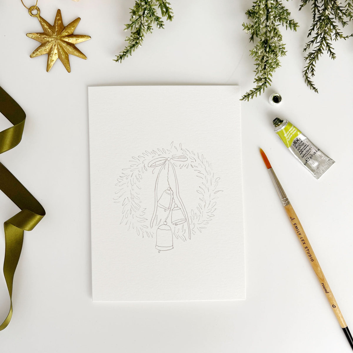Christmas Wreaths Paintable Watercolor Notecard Set of 8- Emily Lex Studio