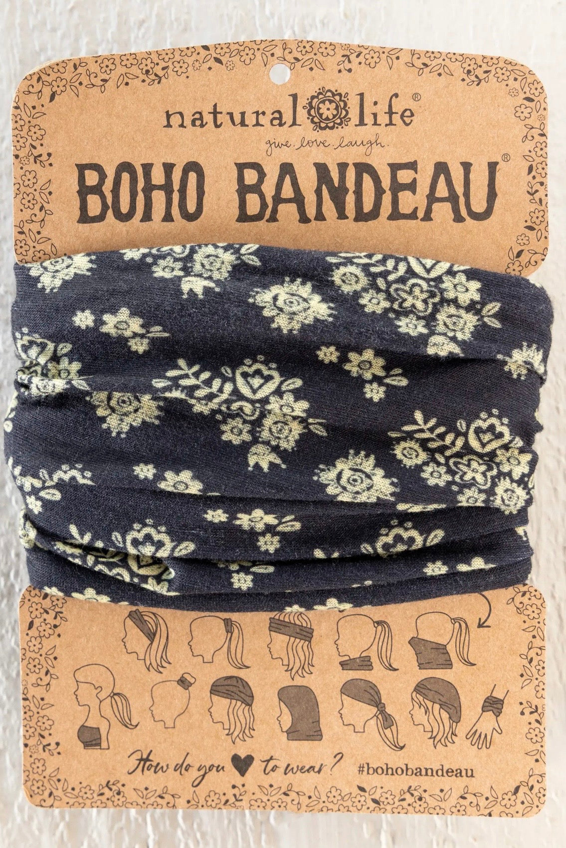 Natural Life Boho Bandeau Headband in Black Cluster Medallions