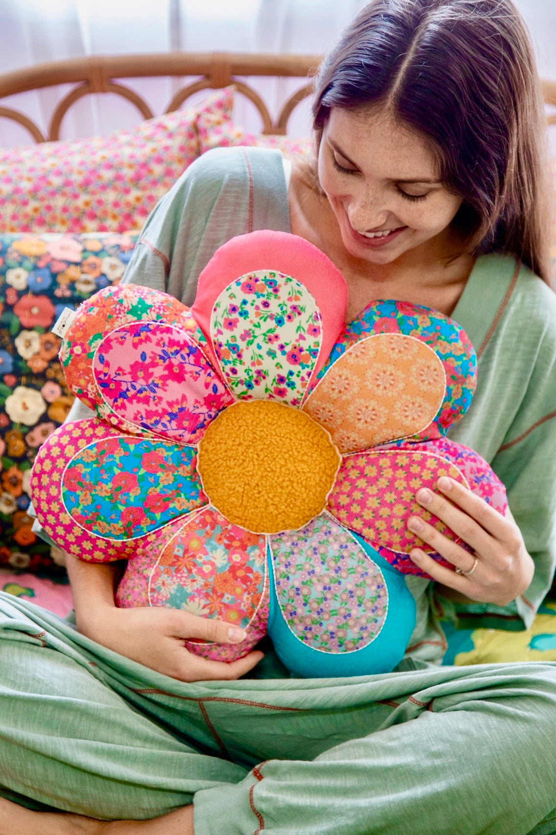 Natural Life Whimsy Patchwork Flower Pillow