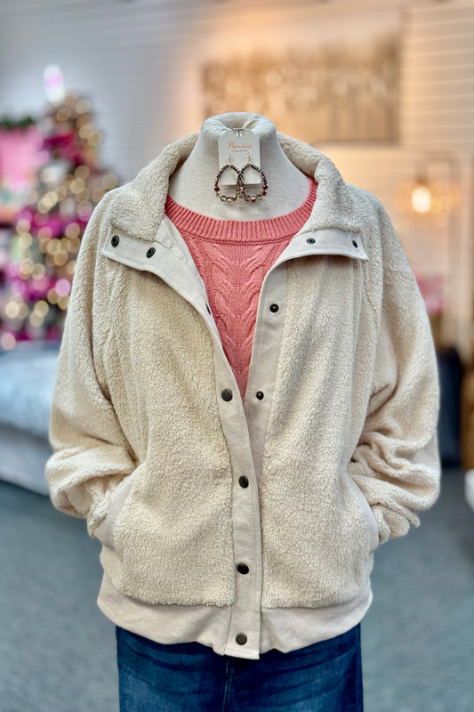 Umgee Ivory Sherpa Jacket with Pockets