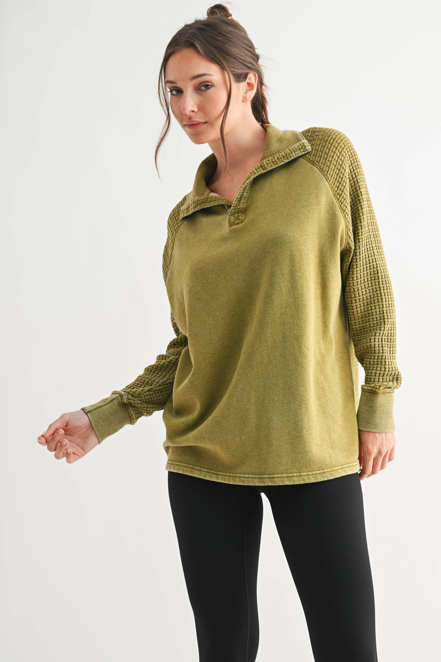 Camo Green Duality Waffle Knit Henley