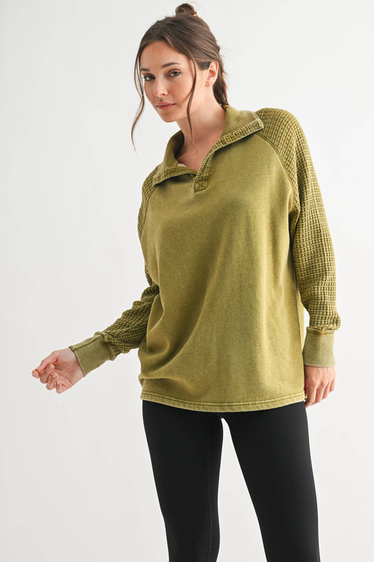 Camo Green Duality Waffle Knit Henley