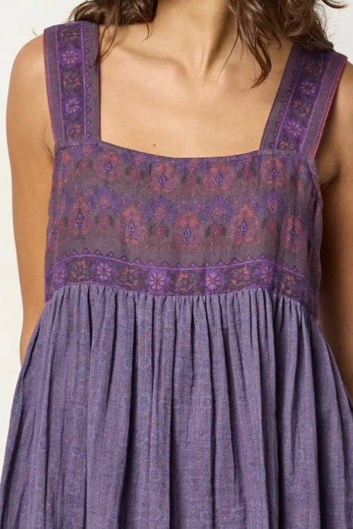 Natural Life Tricia Reversible Mini Dress- Eggplant Sunburst