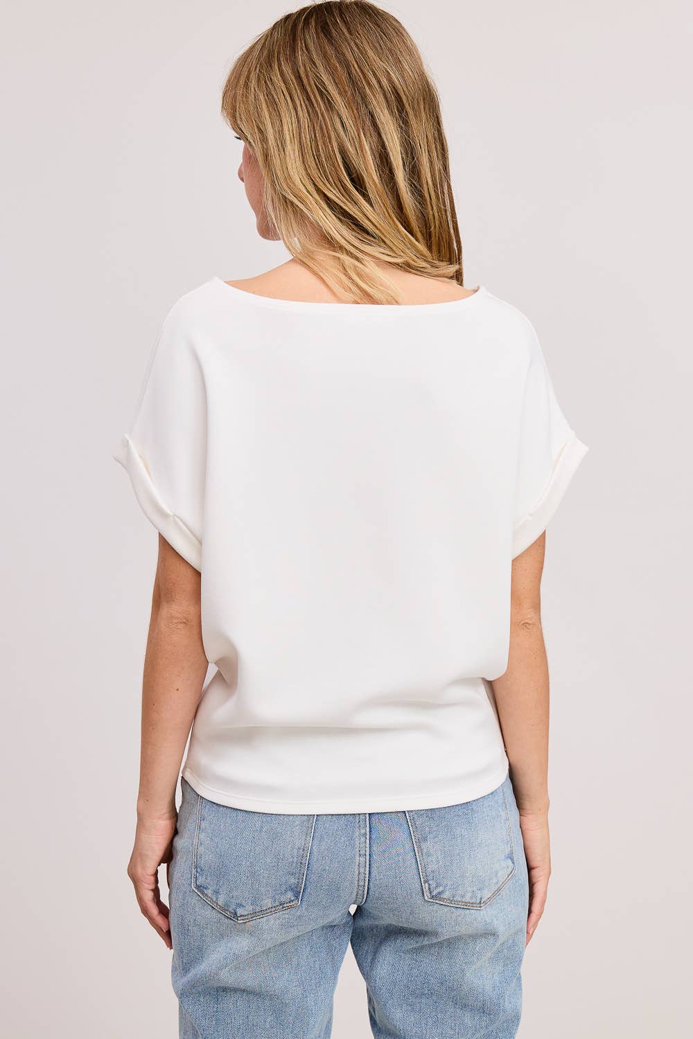 Charlotte Avery Off White Cuff Sleeve Dolman Scuba Top