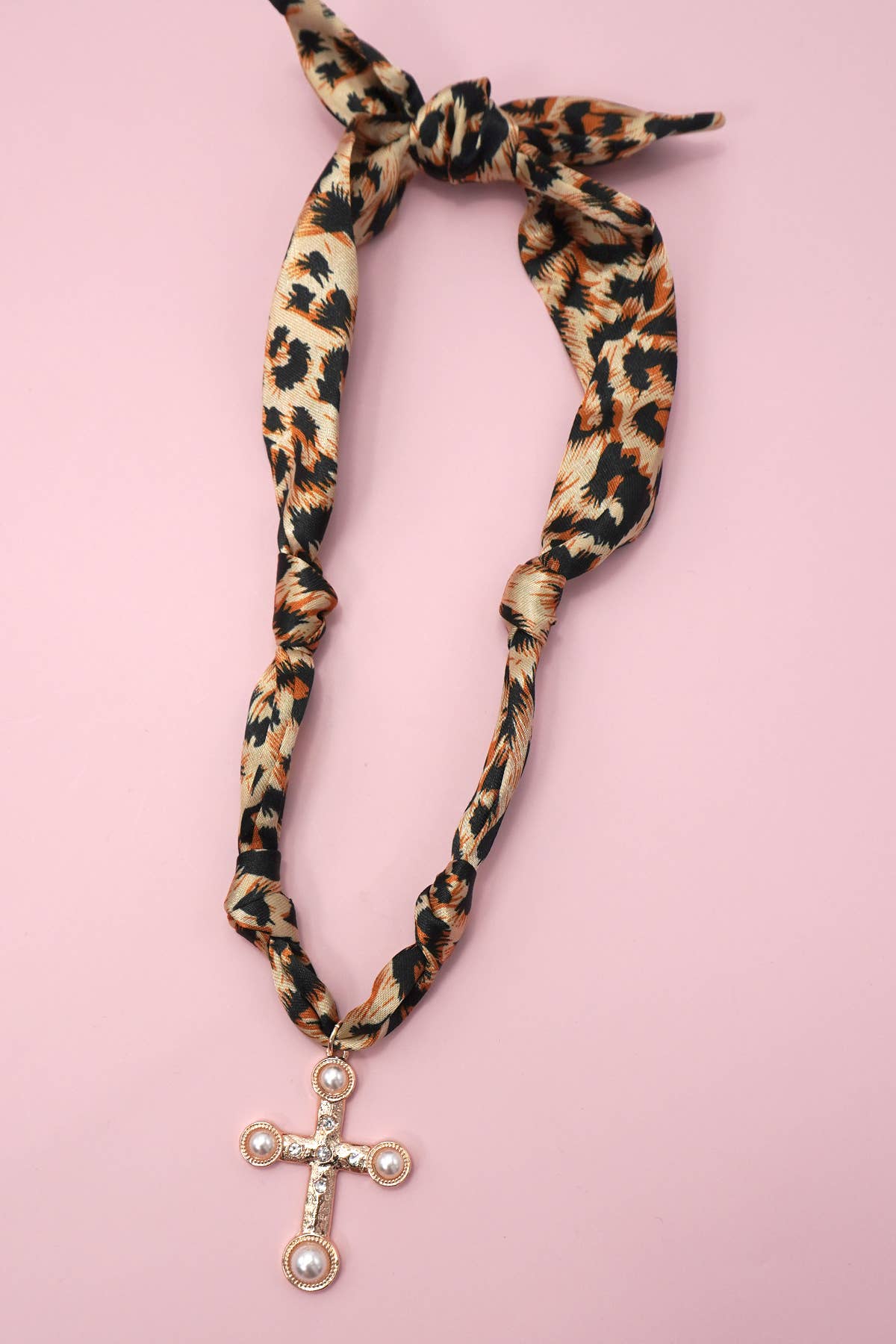 Scarf Necklace with Cross Charm