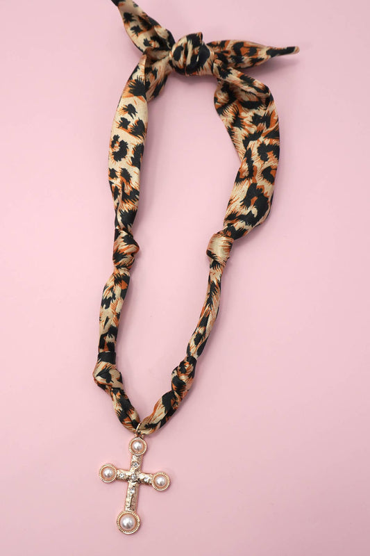 Scarf Necklace with Cross Charm