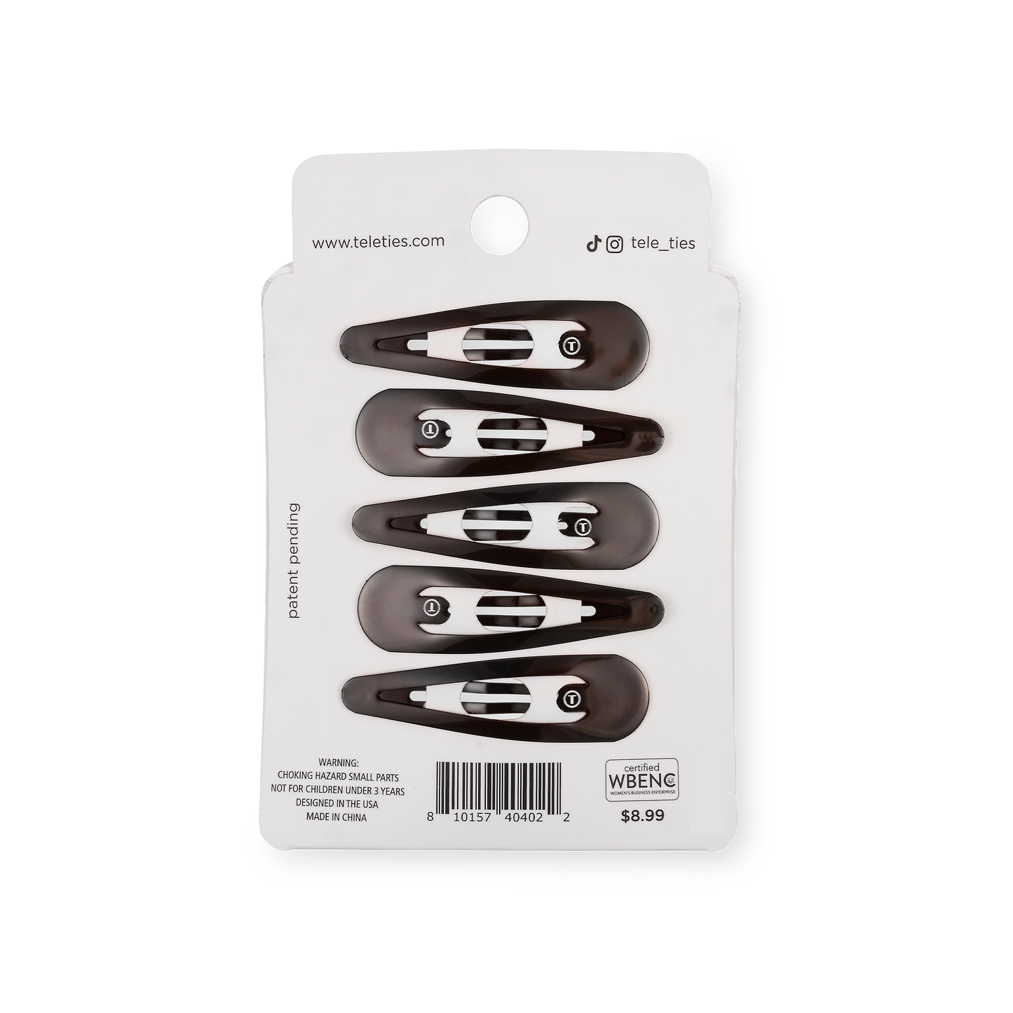 Teleties Snap Clip | Brown | 6 Count