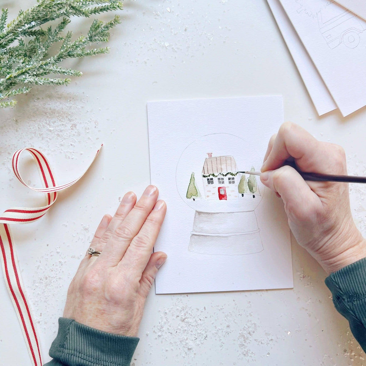 Christmas Cheer Paintable Watercolor Notecard Set of 8- Emily Lex Studio