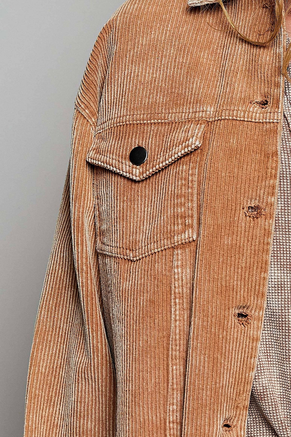 POL Pocket Front Button Down Corduroy Trucker Jacket