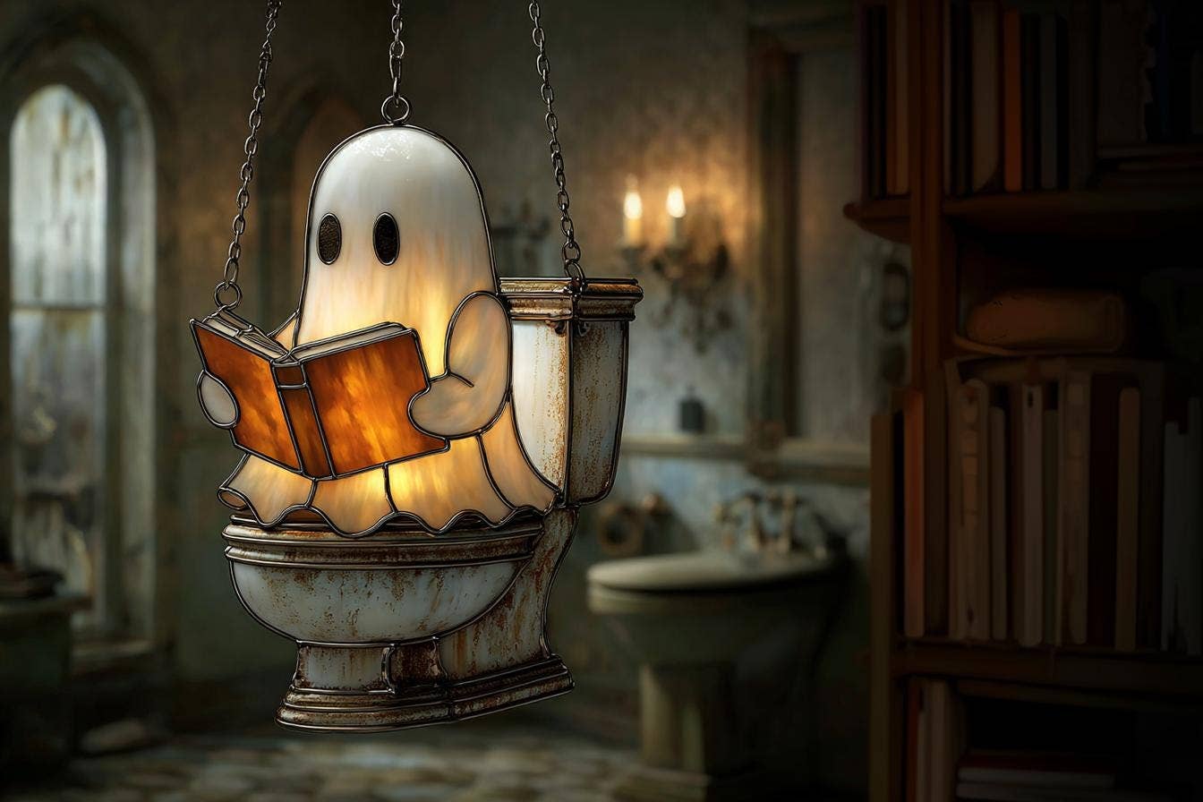 Reading Ghost Bathroom Window Hanging, Halloween Decor: 10x10"