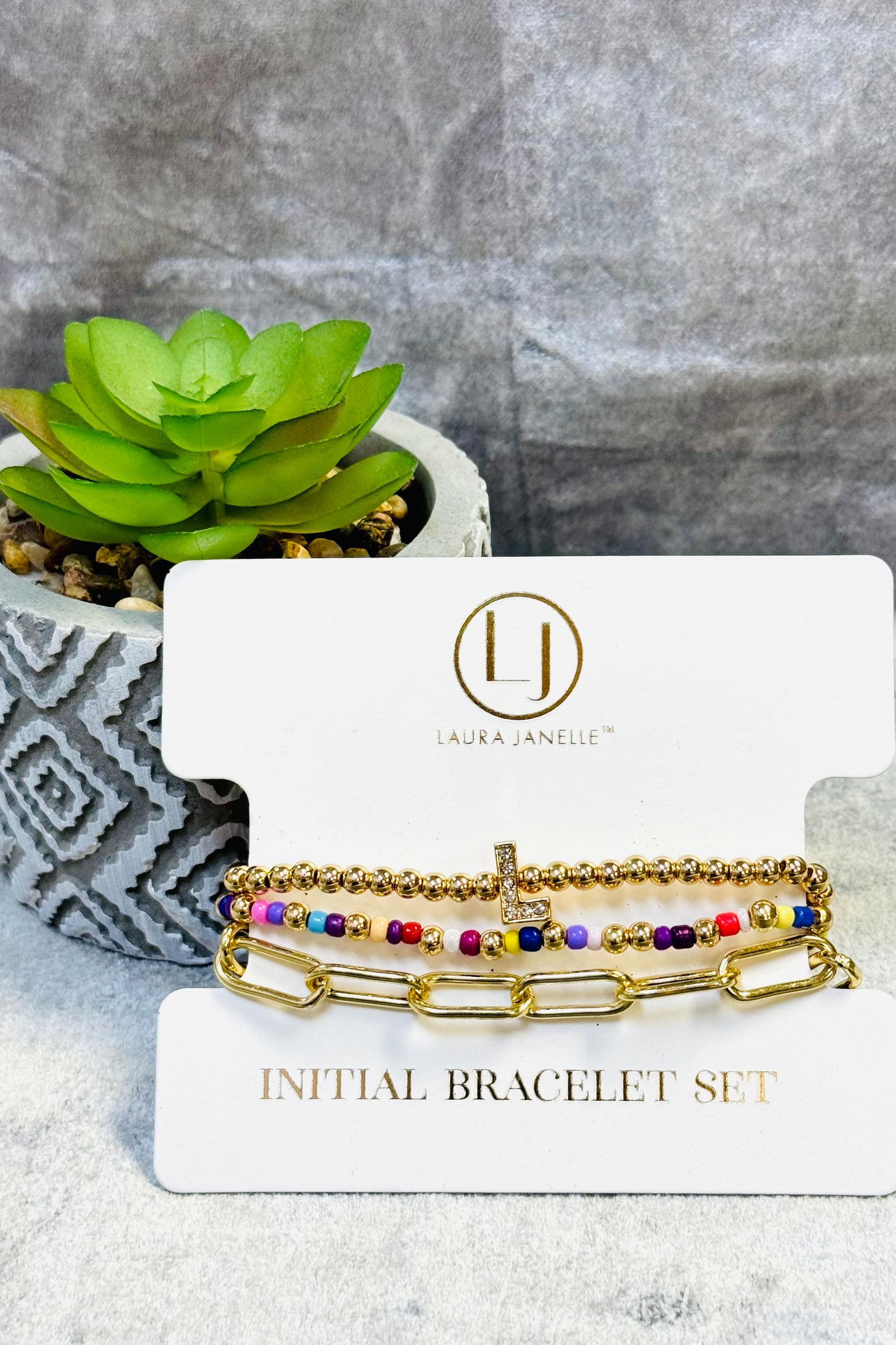 Laura Janelle Initial Bracelet Set in Gold  (Choose your initial.)