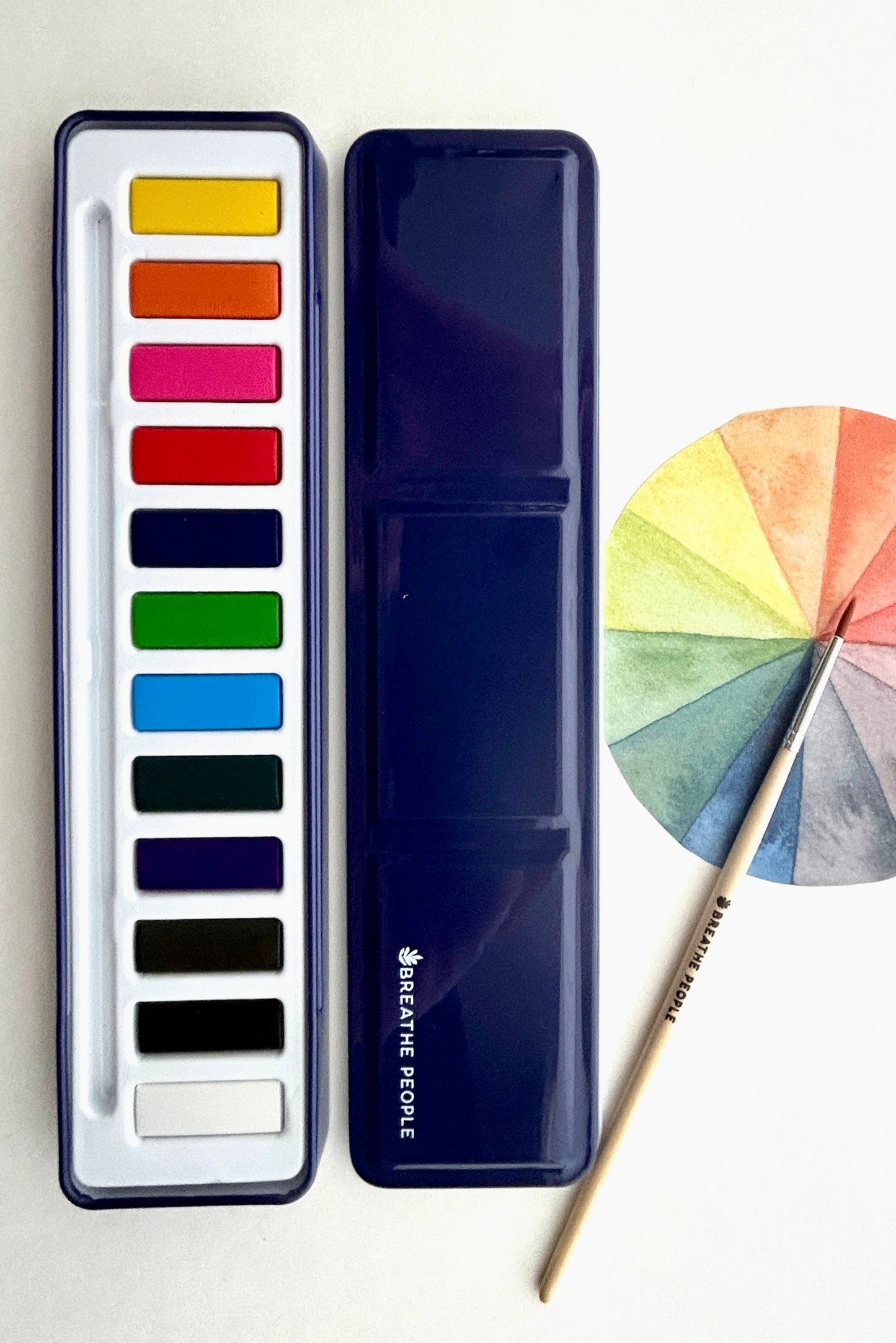 Breathe People Watercolor Set- 12 Artist Grade Color Tin + Wood Paintbrush
