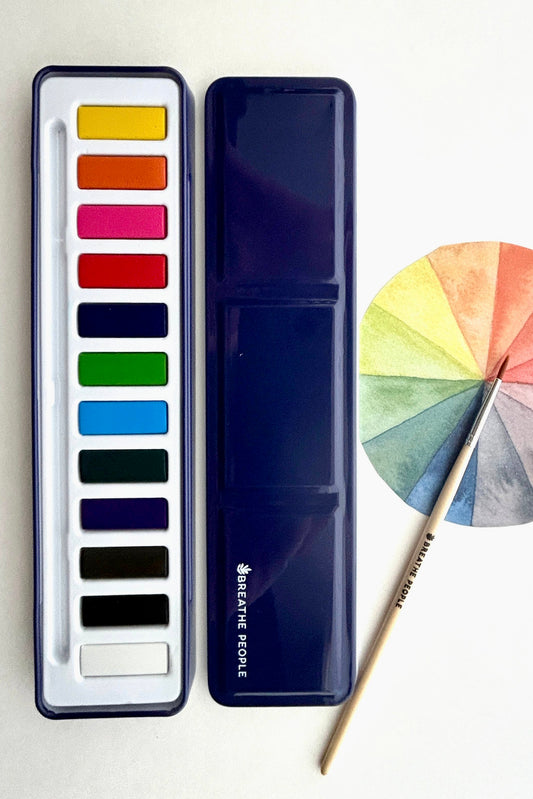 Breathe People Watercolor Set- 12 Artist Grade Color Tin + Wood Paintbrush